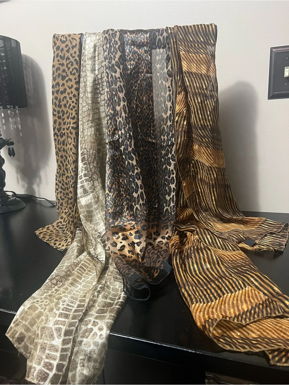 4 Animal-Print Sheer Scarfs in Brown and Tan